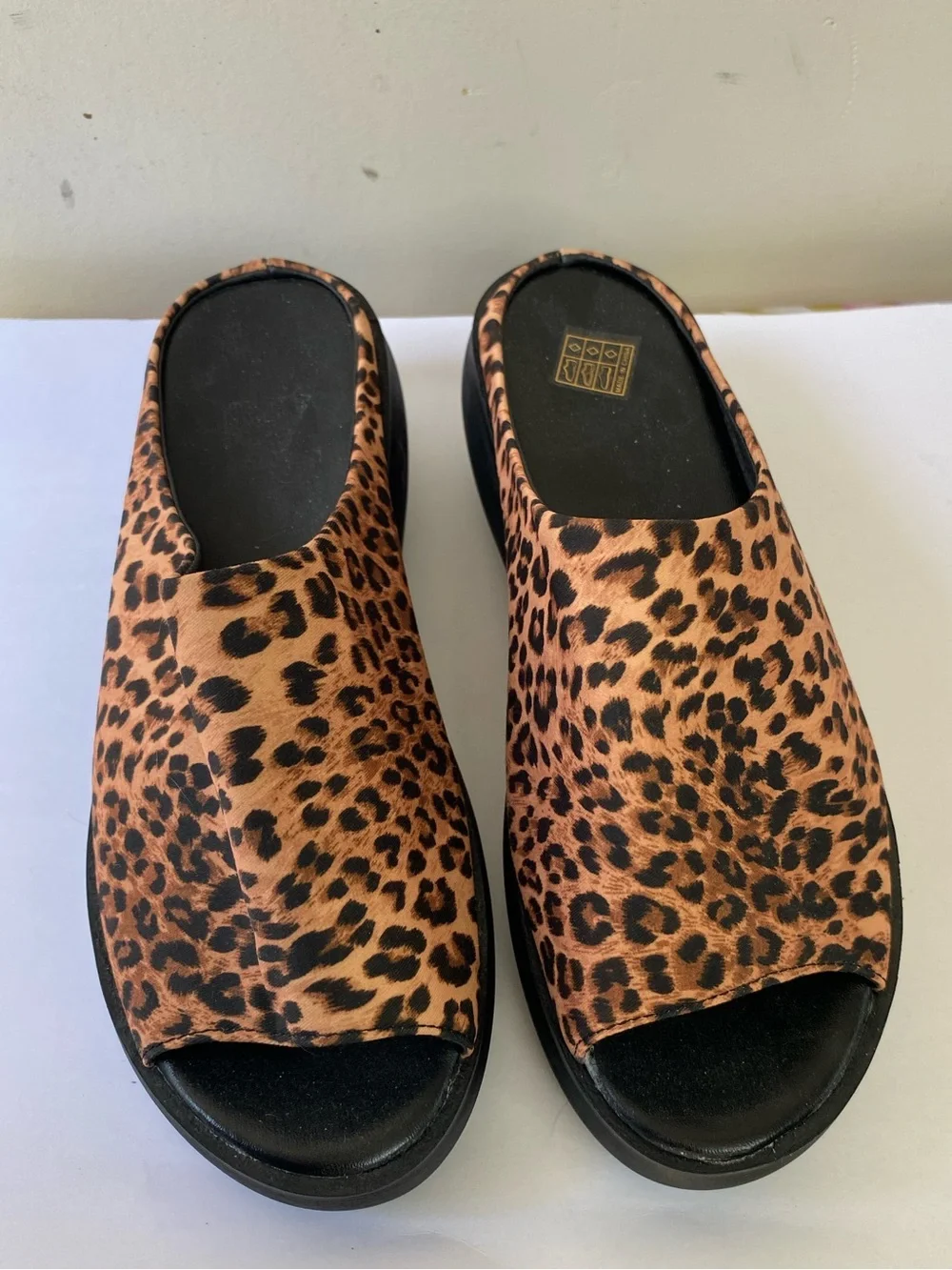 Leopard Print Platform Wedge Slide Sandals Open Toe Mules 41 Y2K Mob Wife